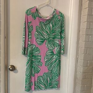 Pink and Green Leaf Print Dress